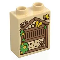 Duplo Brick 1 x 2 x 2 with Beehive Print, Tan