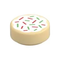 Tile Round 1 x 1 with Christmas Cookie Print, Tan