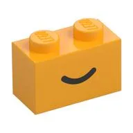 Brick 1 x 2 with Black Curved Line / Smile Print, Bright Light Orange