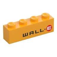 Brick 1 x 4 with 'WALL.E' Print, Bright Light Orange