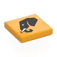 Tile 2 x 2 with Black Elephant Head Print, Bright Light Orange