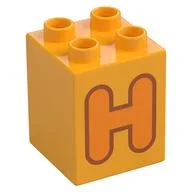 Duplo Brick 2 x 2 x 2 with Orange 'H' Print, Bright Light Orange