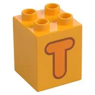 Duplo Brick 2 x 2 x 2 with Orange 'T' Print, Bright Light Orange