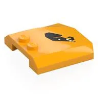 Brick Wedged, Curved Triple 4 x 4 x 2/3, 2 Studs with Black Elephant Head Print, Bright Light Orange