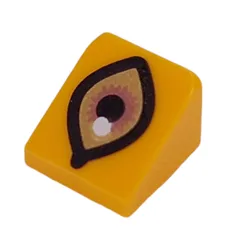 Brick Sloped 30° 1 x 1 x 2/3 with Gold/Metal Orange Eye, Black Pupil, Outline Print, Bright Light Orange