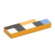 Tile 1 x 3 with White/Black/Medium Blue/Dark Brown Rectangles Print, Bright Light Orange
