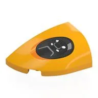 Brick Round, Curved Double 3 x 2 Beveled with Stud Notch Left with Black Headlight Print, Bright Light Orange