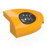 Brick Round, Curved Double 3 x 2 Beveled with Stud Notch Right with Black Headlight Print, Bright Light Orange