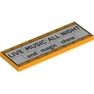 Tile 2 x 6 with Sign, 'LIVE MUSIC ALL NIGHT', 'and magic show' Print, Bright Light Orange