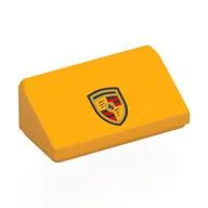 Brick Sloped 30° 1 x 2 x 2/3 with Porsche Shield Print, Bright Light Orange
