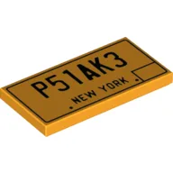 Tile 2 x 4 with 'P51AK3 New York' Print, Bright Light Orange