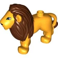 Duplo Animal Lion Adult Male, Reddish Brown Mane, Squarish Eyes Print, Bright Light Orange
