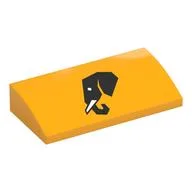 Brick Curved 2 x 4 x 2/3 No Studs with Black Elephant Head Print, Bright Light Orange