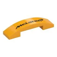 Brick Curved 4 x 1 Double, No Studs with Black 'McLaren' Print, Bright Light Orange