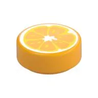 Tile Round 1 x 1 with Orange Center/slice Print, Bright Light Orange