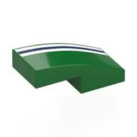 Brick Curved 2 x 1 No Studs with White/Dark Blue/White Stripes Print, Green