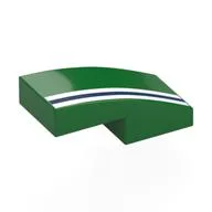 Brick Curved 2 x 1 No Studs with White/Dark Blue/White Stripes Print, Green