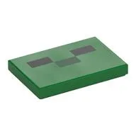 Tile 2 x 3 with Three Rectangles, Pixelated Creeper Face Print, Green