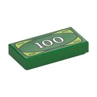Tile 1 x 2 with '100' Banknote Print, Green