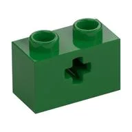 Technic Brick 1 x 2 with Axle Hole Type 1 [+ Opening] and Bottom Pin, Green
