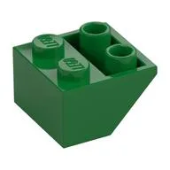 Brick Sloped Inverted 45° 2 x 2 [Ovoid Bottom Pin, Bar-sized Stud Holes], Green