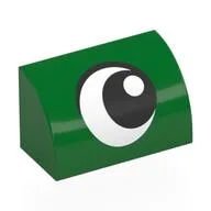 Brick Curved 1 x 2 x 1 No Studs with Eye, Looking Right Print, Green