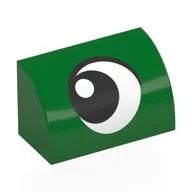 Brick Curved 1 x 2 x 1 No Studs with Eye, Looking Left Print, Green