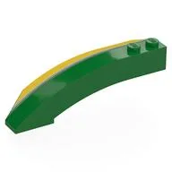 Brick Wedged, Curved 8 x 3 x 2 Open Right with White/Dark Blue Stripes, Yellow Field Print, Green