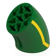 Brick Round 3 x 3 D. Tube with 45° Elbow and Axle Holes (Crossholes) at Each End with Yellow Line Print, Green