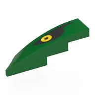 Brick Wedged, Curved 1 x 4 with Stud Notch Right with Yellow Eye on Black Background Print, Green