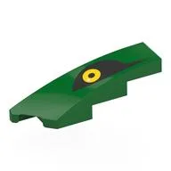Brick Wedged, Curved 1 x 4 with Stud Notch Left with Yellow Eye on Black Background Print, Green