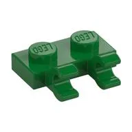 Plate Special 1 x 2 with Clips Horizontal [Open O Clips], Green