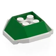 Brick Wedged, Sloped 4 x 4 with White Underside Pattern (Koopa Troopa Shell), Green