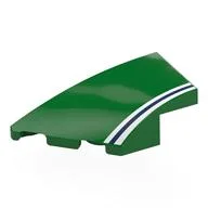 Brick Wedged, Curved 4 x 2 with Stud Notch Left with White/Dark Blue/White Stripes Print, Green