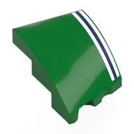 Brick Wedged, Curved 3 x 2 with Stud Notch Left with White/Dark Blue/White Stripes Print, Green