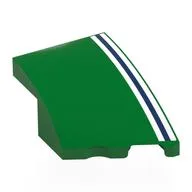 Brick Wedged, Curved 3 x 2 with Stud Notch Right with White/Dark Blue/White Stripes Print, Green