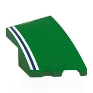 Brick Wedged, Curved 3 x 2 with Stud Notch Right with White/Dark Blue/White Stripes Print, Green
