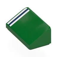 Brick Sloped 30° 1 x 2 x 2/3 with White/Dark Blue/White Stripes Print, Green