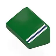 Brick Sloped 30° 1 x 2 x 2/3 with White/Dark Blue/White Stripes Print, Green