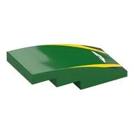 Brick Curved 4 x 2 No Studs with Aston Martin Logo, Yellow/Black Stripes Print, Green