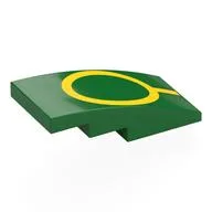 Brick Curved 4 x 2 No Studs with Yellow Line and Circle Print, Green
