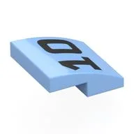 Brick Curved 2 x 2 x 2/3 with Black '10' Print, Bright Light Blue