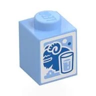 Brick 1 x 1 with Blue Milk / Bantha Carton Print, Bright Light Blue