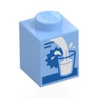 Brick 1 x 1 with Milk Carton, Filling Glass Print, Bright Light Blue