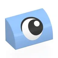 Brick Curved 1 x 2 x 1 No Studs with Eye, Looking Right Print, Bright Light Blue