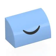 Brick Curved 1 x 2 x 1 No Studs with Black Smile Print, Bright Light Blue