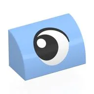 Brick Curved 1 x 2 x 1 No Studs with Eye, Looking Left Print, Bright Light Blue