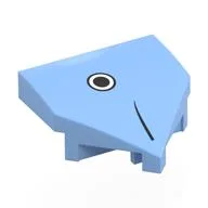 Brick Wedged, Curved 2 x 2 with Stud Notches with Black stripe, Circle / Fish Head Print, Bright Light Blue