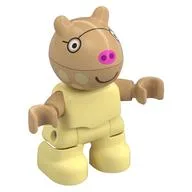 Duplo Figure Child, Rabbit with Warm Tan Head, Dark Pink Nose, Glasses Print, Bright Light Yellow