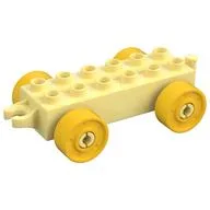 Duplo Car Base 2 x 6 with Fake Bolts, Open Hitch End and Yellow Wheels, Bright Light Yellow